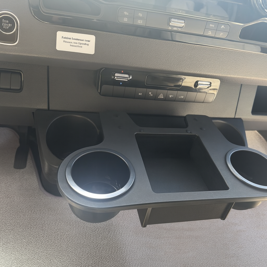 GripTurf Dash Caddy installed on a Mercedes Sprinter dash with dual cup holders.
