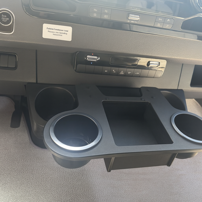 GripTurf Dash Caddy installed on a Mercedes Sprinter dash with dual cup holders.