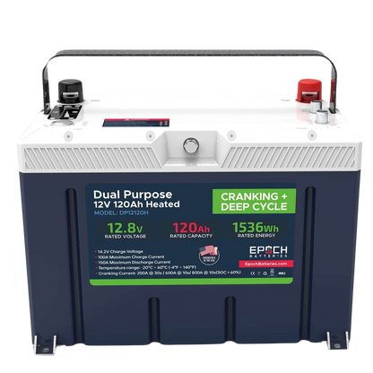 12V 120Ah Pro Series - LiFePO4 Cranking & Deep Cycle Lithium Battery (Dual Purpose) by Epoch Batteries