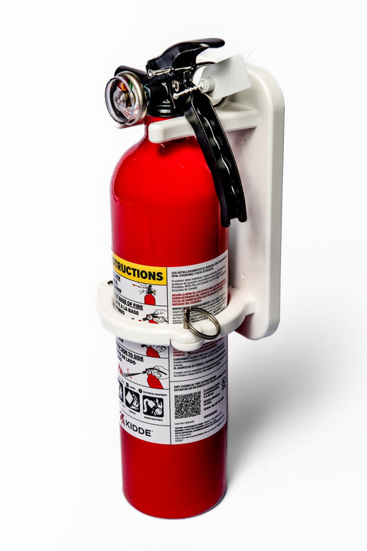 GripTurf Marine Fire Extinguisher Mount built for boats, providing a tight, rattle‑free hold for a fire extinguisher.