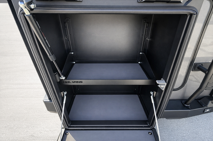 GripTurf padding installed on the inside shelves of the OWL Monster Box 30 for added protection and quiet gear storage.