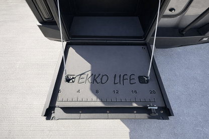 GripTurf custom‑engraved inside door panel for the OWL Monster Box 30 featuring the EKKO LIFE ruler design.