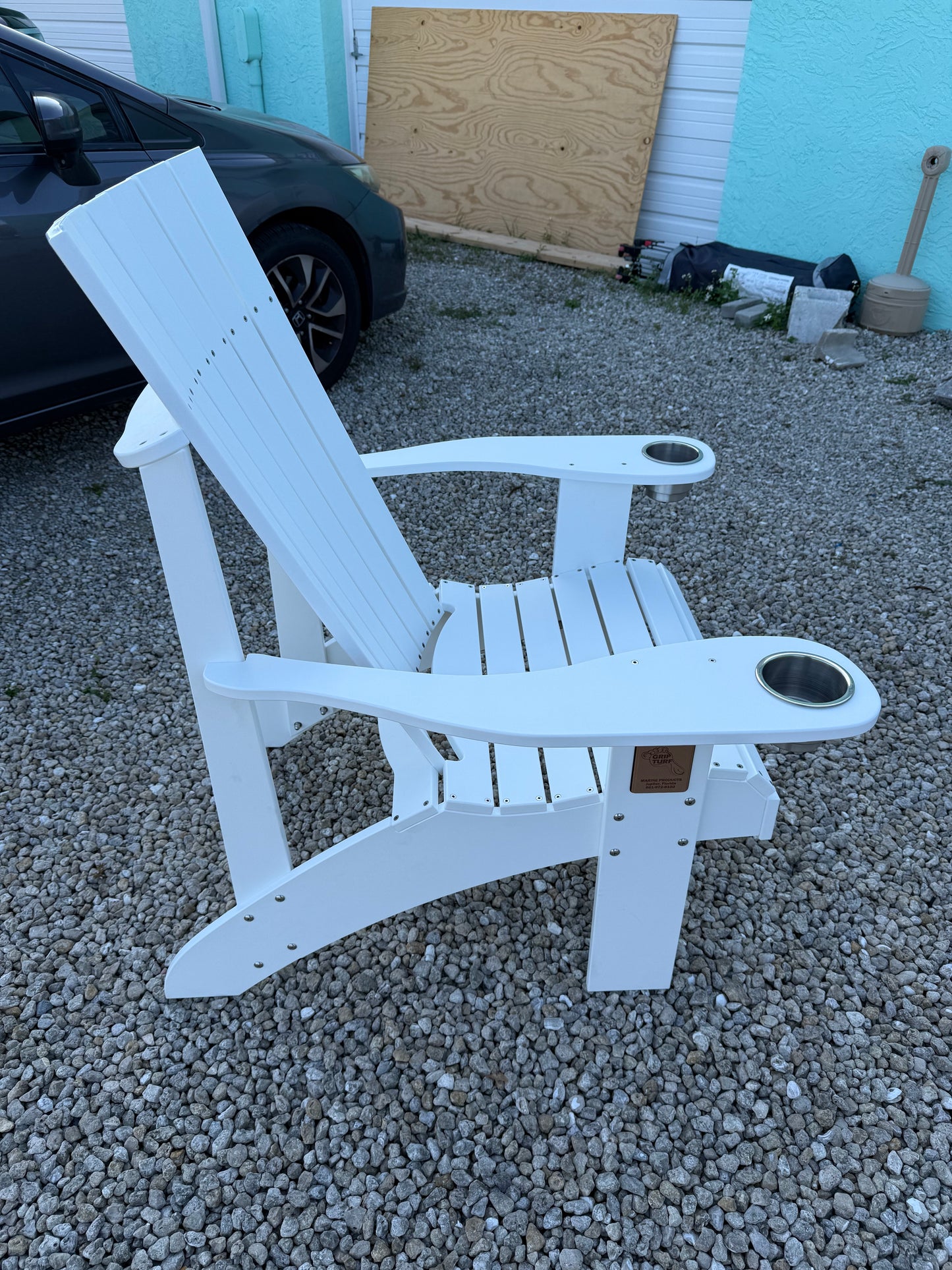 GripTurf Adirondack Chair built‑in cup holders, shown outdoors
