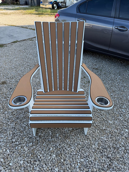 GripTurf Adirondack Chair with teak‑over‑black GripTurf panels and built‑in cupholder, shown fully installed outdoors