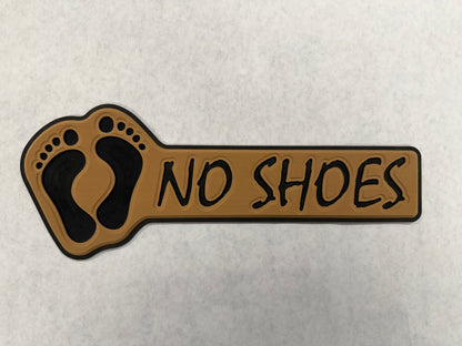 GripTurf No Shoes Pad in teak over black with routed NO SHOES lettering and 3M adhesive.
