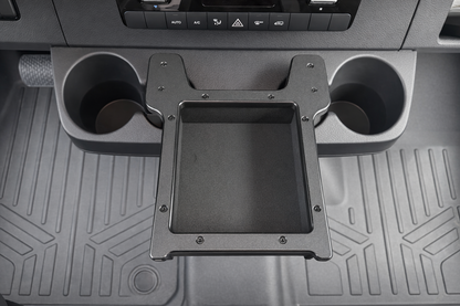 GripTurf Dash Cubby installed in the Sprinter EKKO center console for added storage and organization.